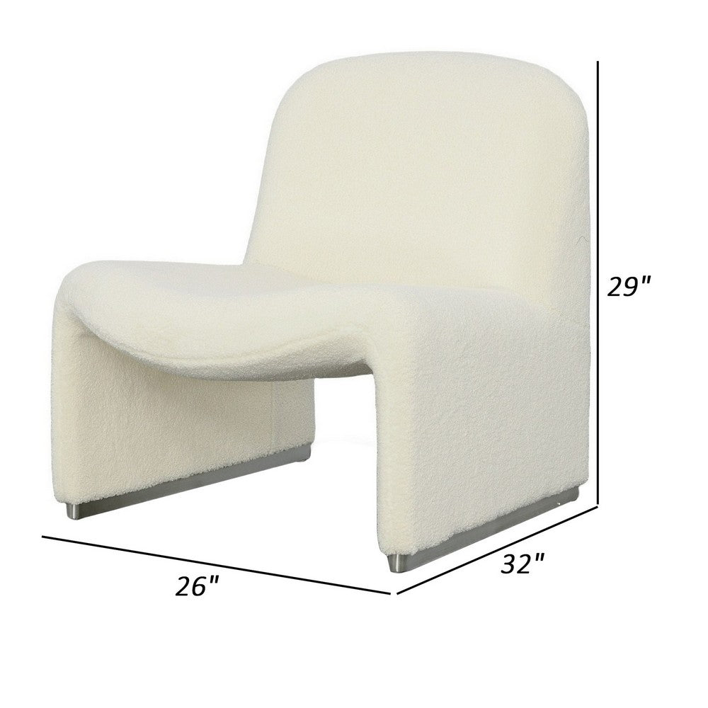 32 Inch Accent Chair, Curved Sloped Back, Off White Fabric Upholstery - BM312011