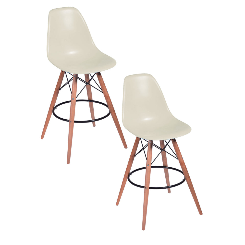 30 Inch Barstool Chair Set of 2, Rounded Silhouette, Brown Wood Legs - BM313501