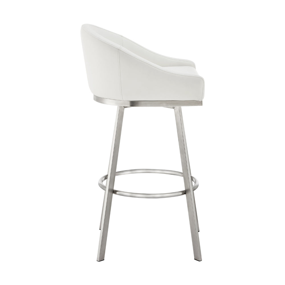 Dalza 26 Inch Swivel Counter Stool Chair, Cushioned, White Faux Leather - BM313651