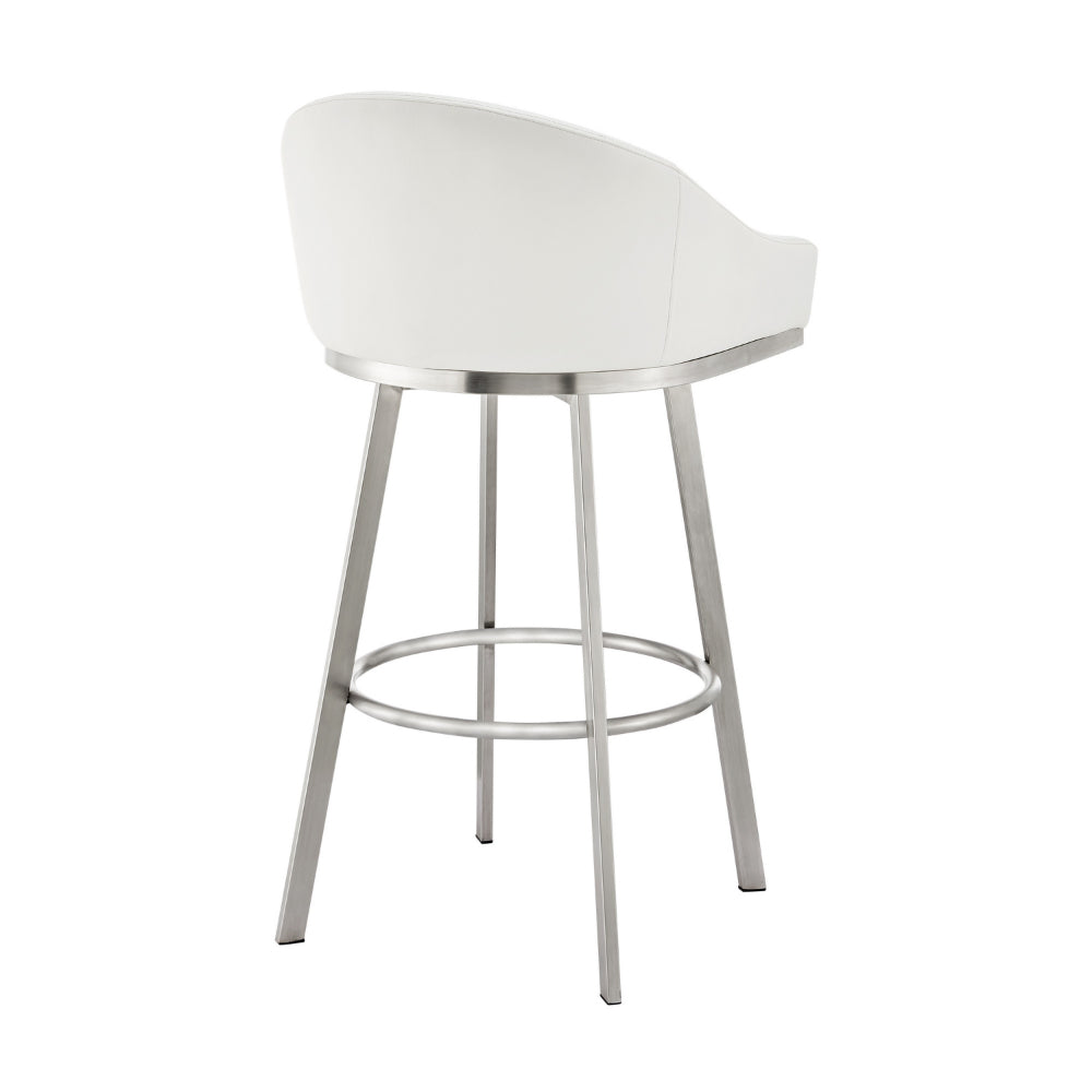 Dalza 26 Inch Swivel Counter Stool Chair, Cushioned, White Faux Leather - BM313651