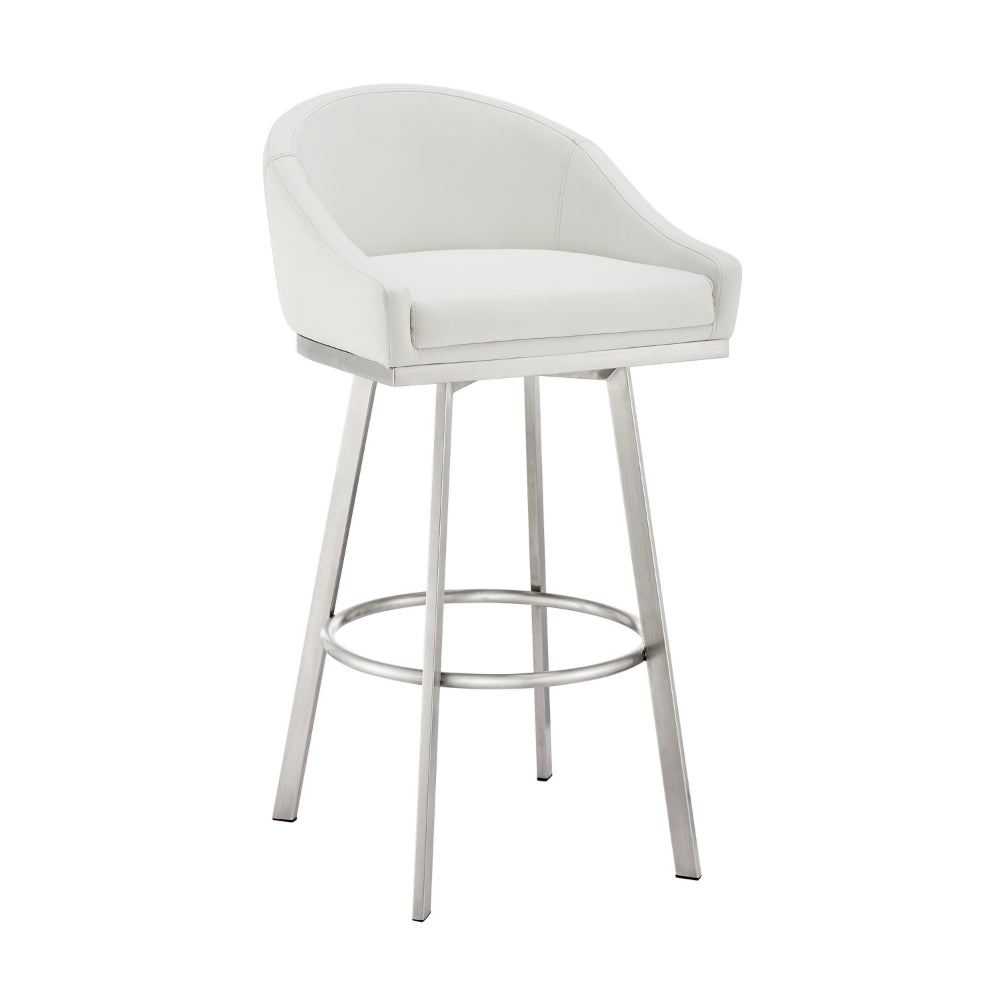 Dalza 26 Inch Swivel Counter Stool Chair, Cushioned, White Faux Leather - BM313651