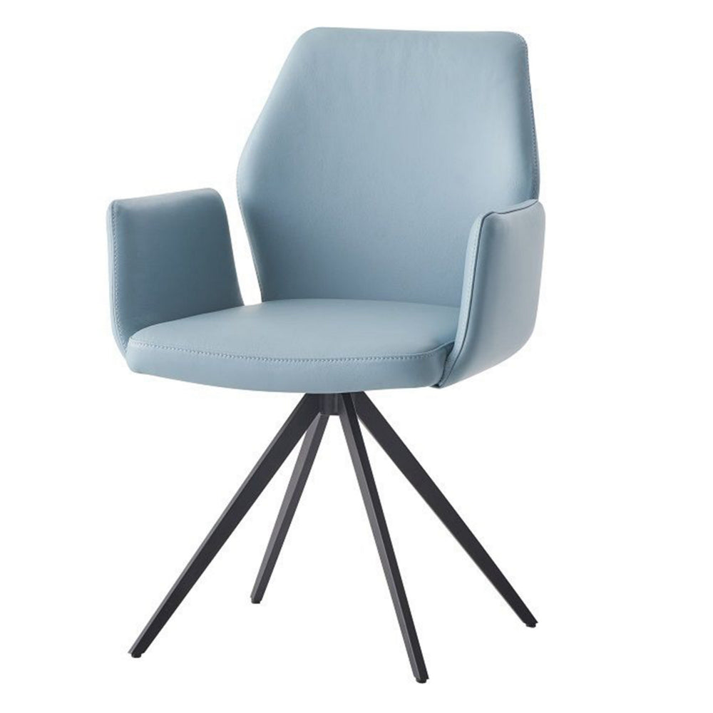 24 Inch Swivel Side Chair, Light Blue Leather Upholstery, Black Legs - BM314316