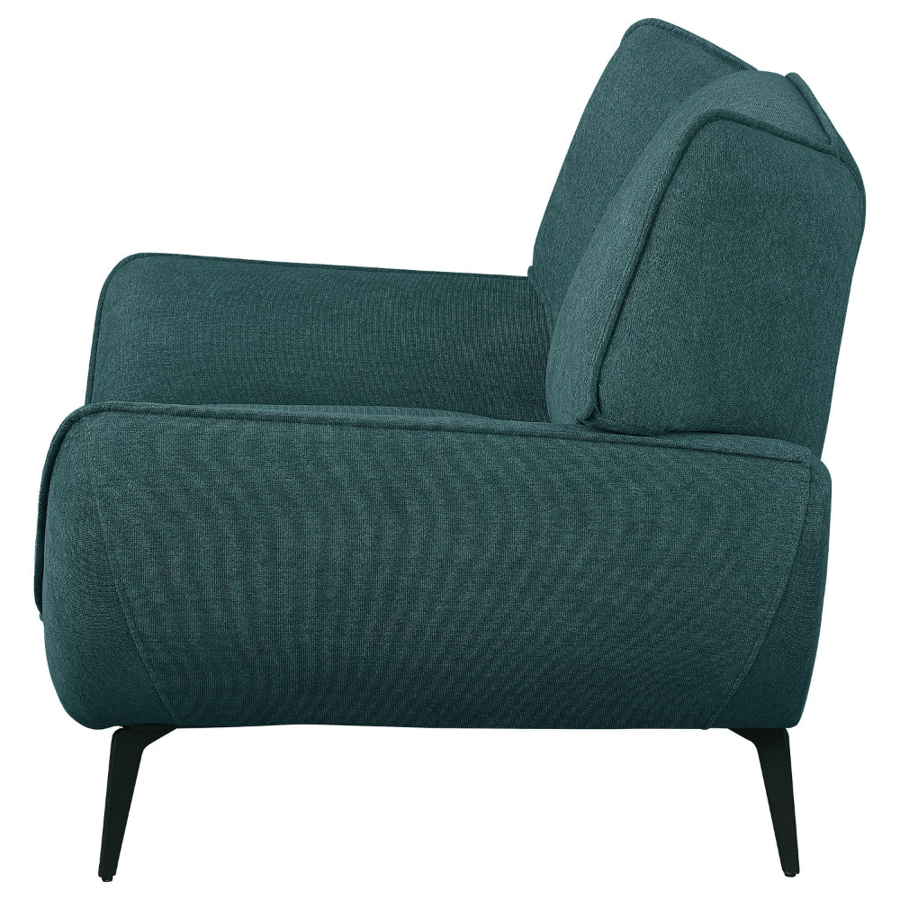 Toer 43 Inch Accent Sofa Chair, Flared Arms, Teal Blue Fabric, Black Metal - BM315330