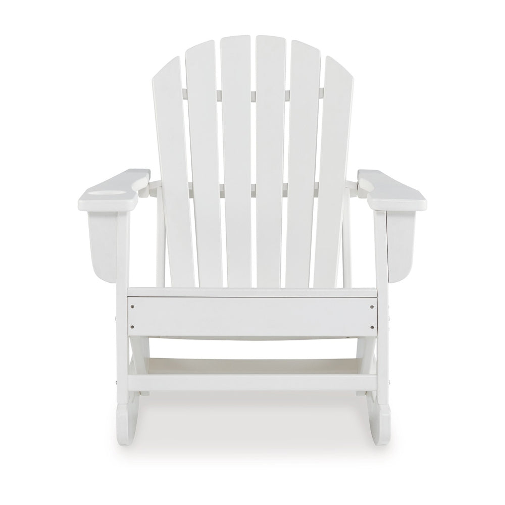 Sami 35 Inch Outdoor Rocking Chair, Slatted Design, Modern White Finish - BM315949 | Outdoor