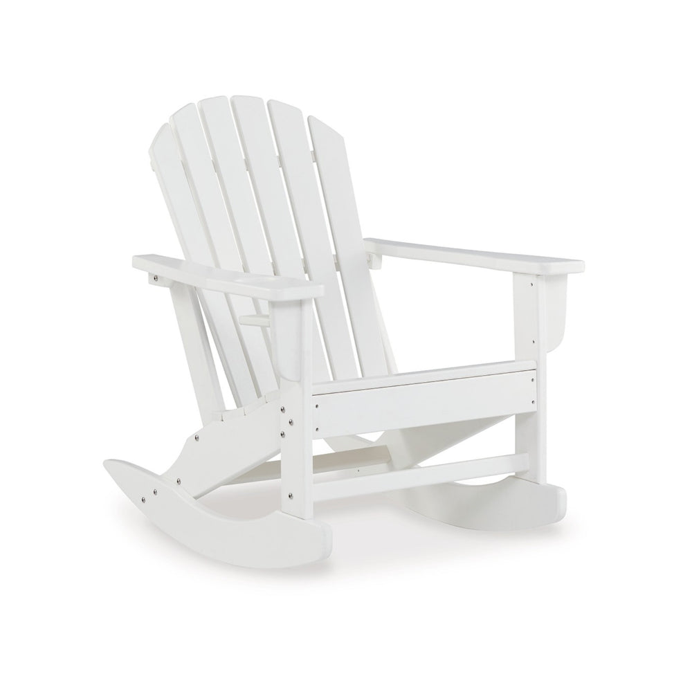 Sami 35 Inch Outdoor Rocking Chair, Slatted Design, Modern White Finish - BM315949 | Outdoor