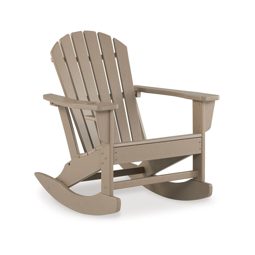 Sami 35 Inch Outdoor Rocking Chair, Slatted Design, Modern Brown Finish - BM315950 | Outdoor