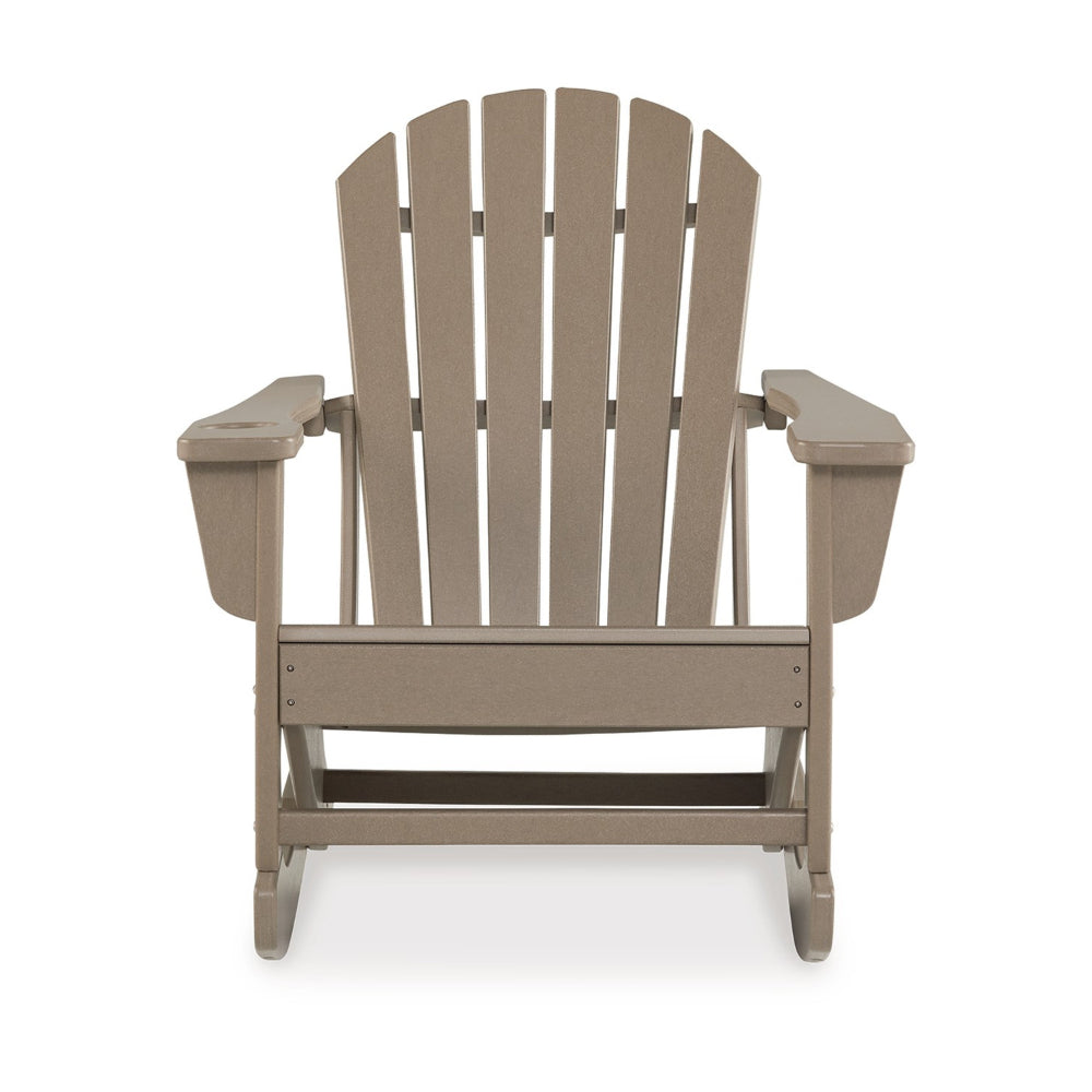 Sami 35 Inch Outdoor Rocking Chair, Slatted Design, Modern Brown Finish - BM315950 | Outdoor