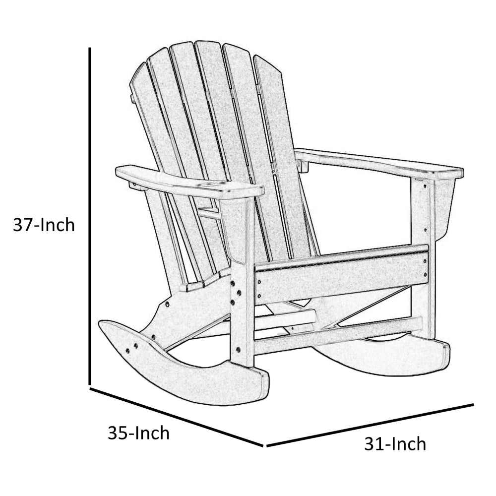 Sami 35 Inch Outdoor Rocking Chair, Slatted Design, Modern Brown Finish - BM315950 | Outdoor