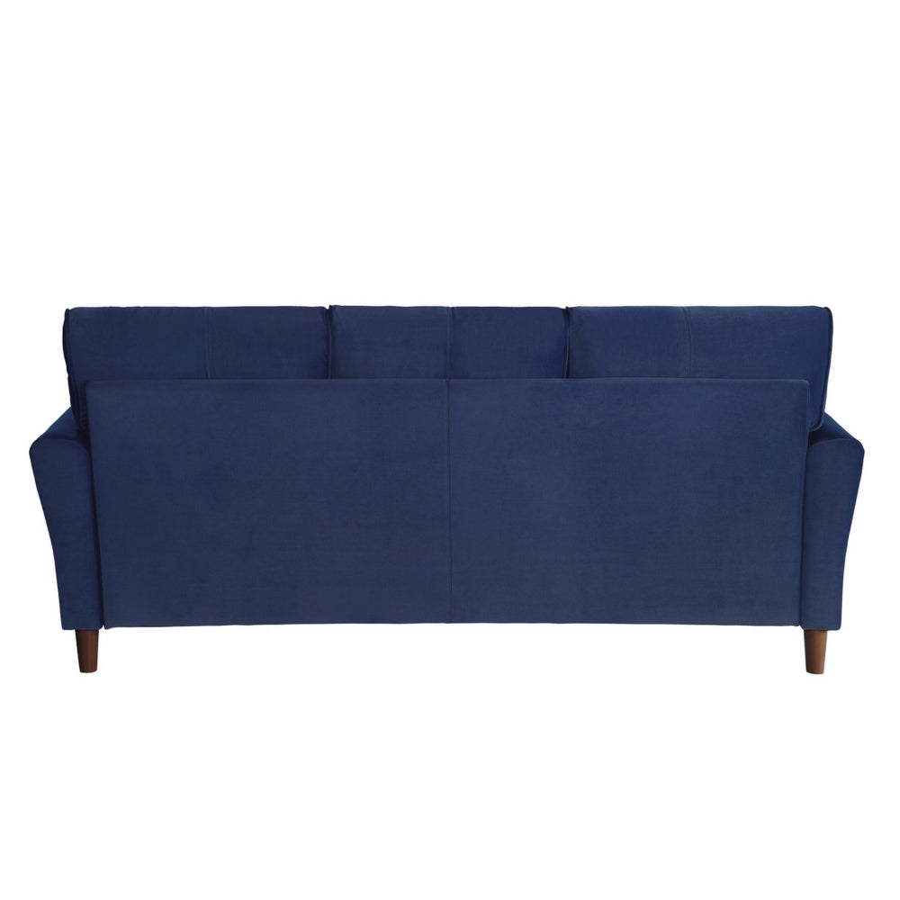 Sarah 80 Inch Sofa, Blue Velvet, Stitch Tufting, Reversible Cushions - BM316020