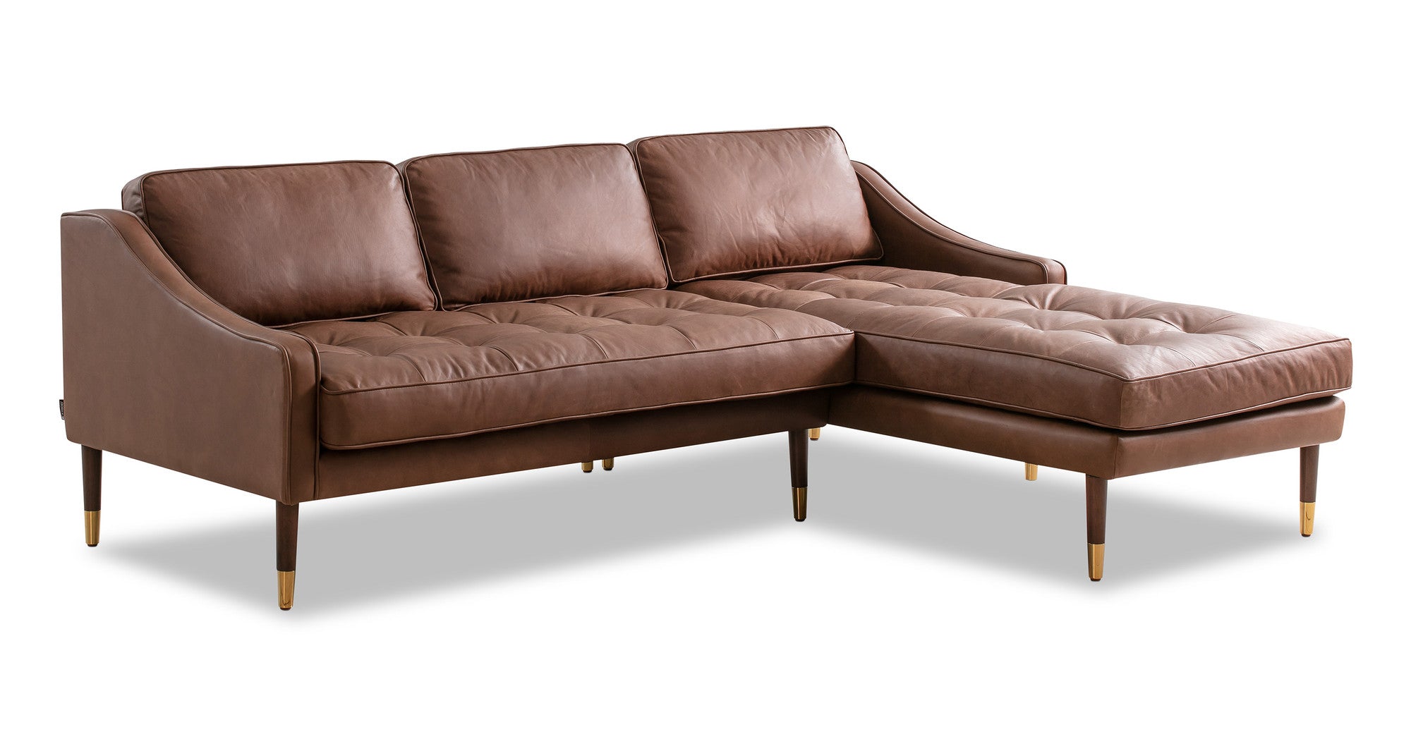 Beatnik 83" Leather Sofa Sectional Right Mocha-3-Seater Sofa