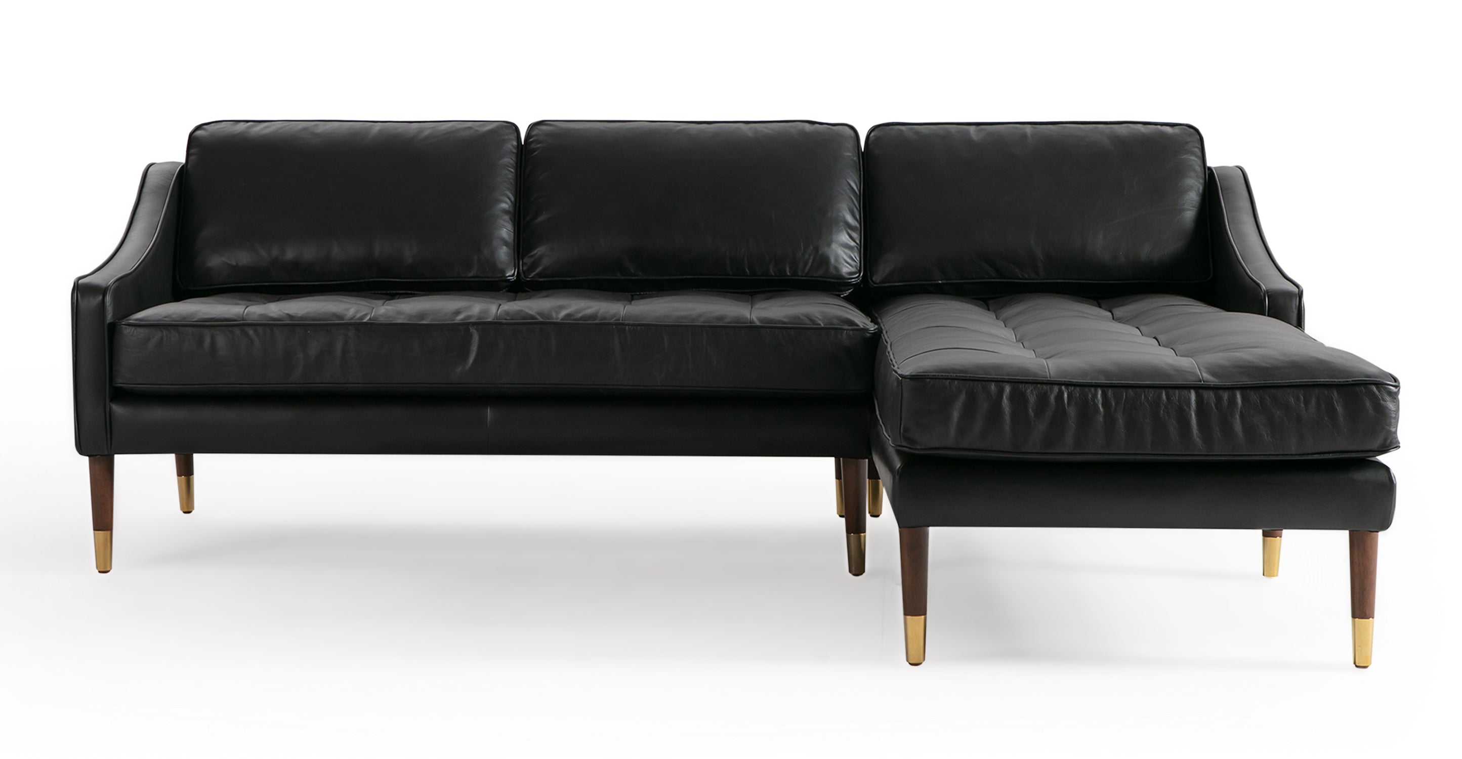 Beatnik 83" Leather Sofa Sectional Right Black-3-Seater Sofa