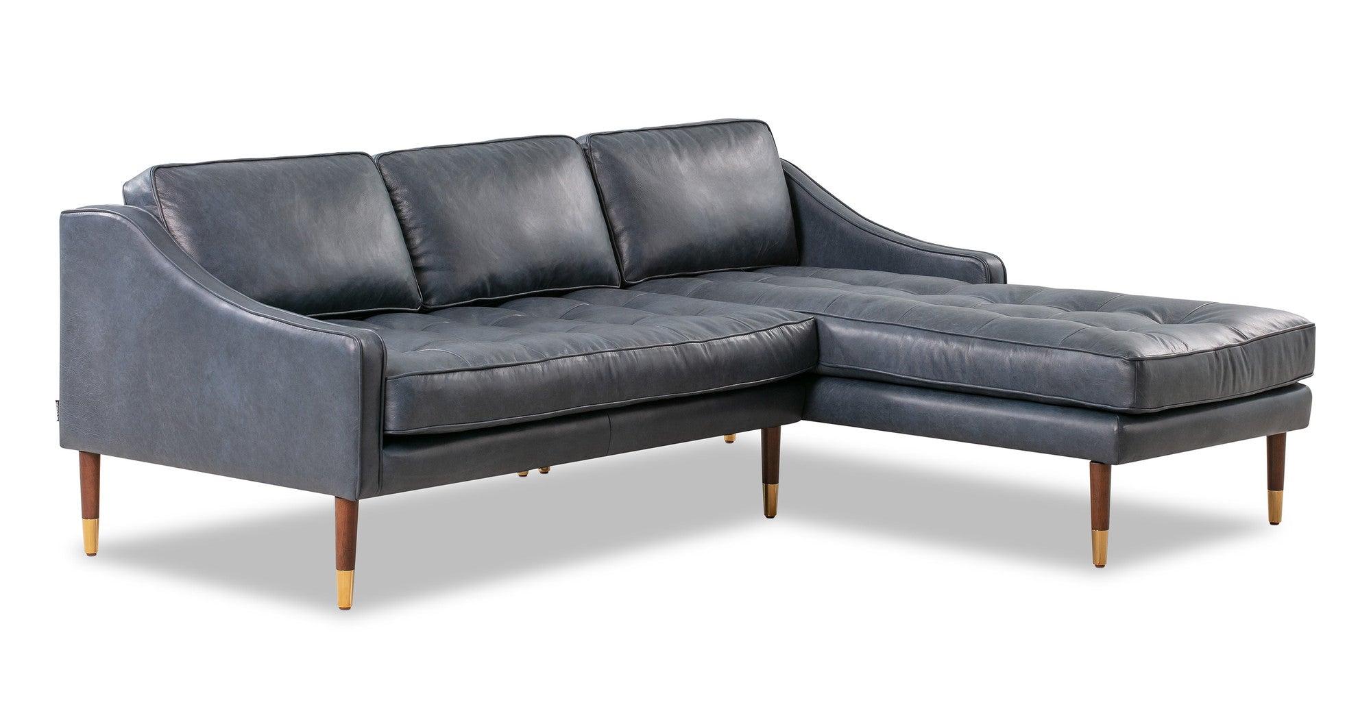 Beatnik 83" Leather Sofa Sectional Right Blue-3-Seater Sofa