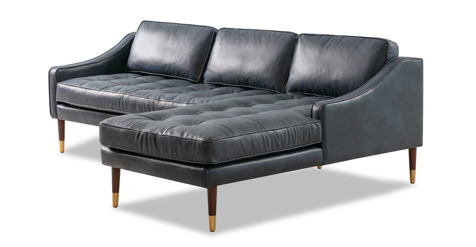 Beatnik 83" Leather Sofa Sectional Right Blue-3-Seater Sofa