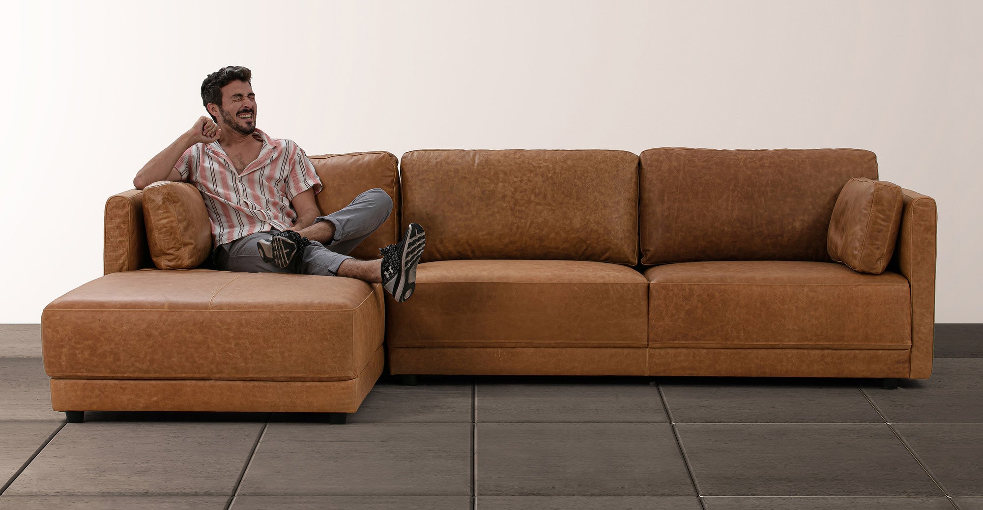 Domus 4 Seater 114" Leather Sectional Sofa Left-Chestnut Brown