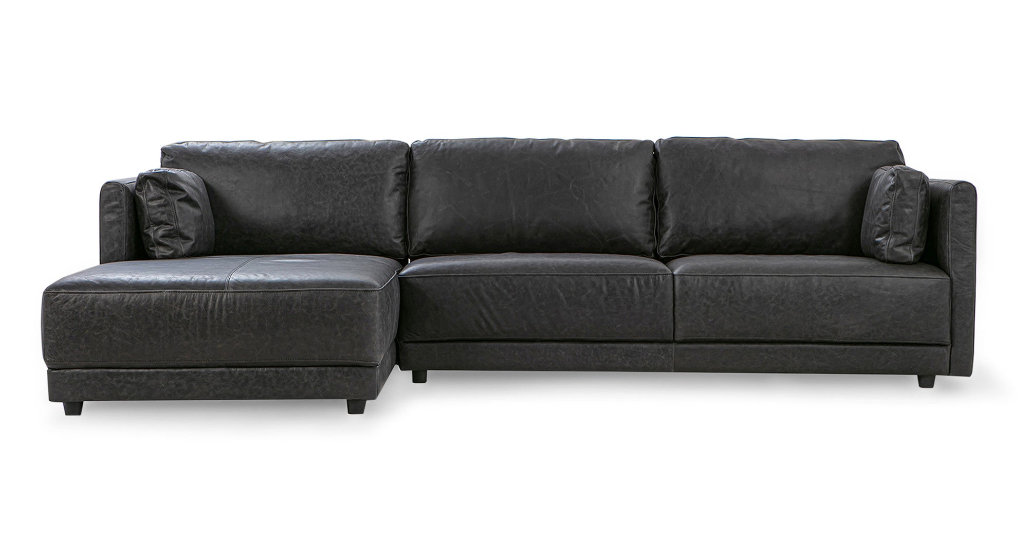 Domus 4 Seater 114" Leather Sofa Sectional Left-Ebony Black