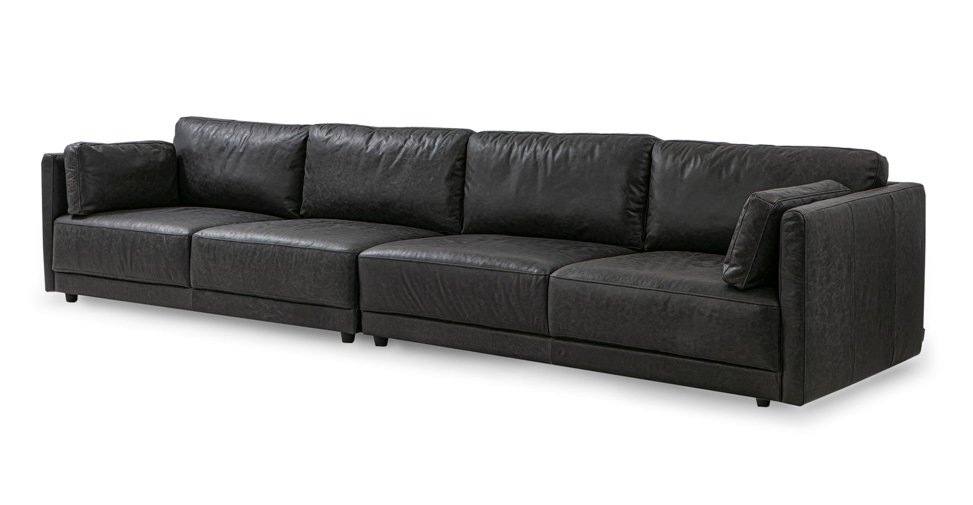 Domus 149" 2-pc Long Leather Sofa Sectional - 4-Seater - Ebony Black