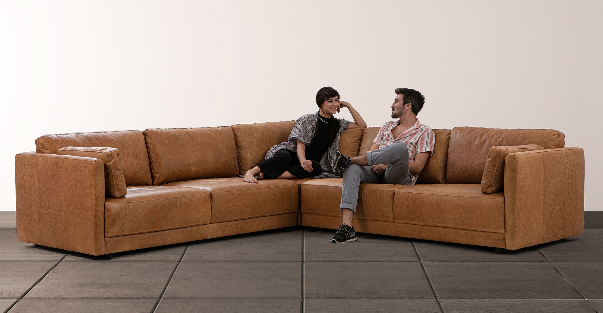 Domus 116" 3-pc L Corner Sofa Sectional-Ebony Chestnut Brown