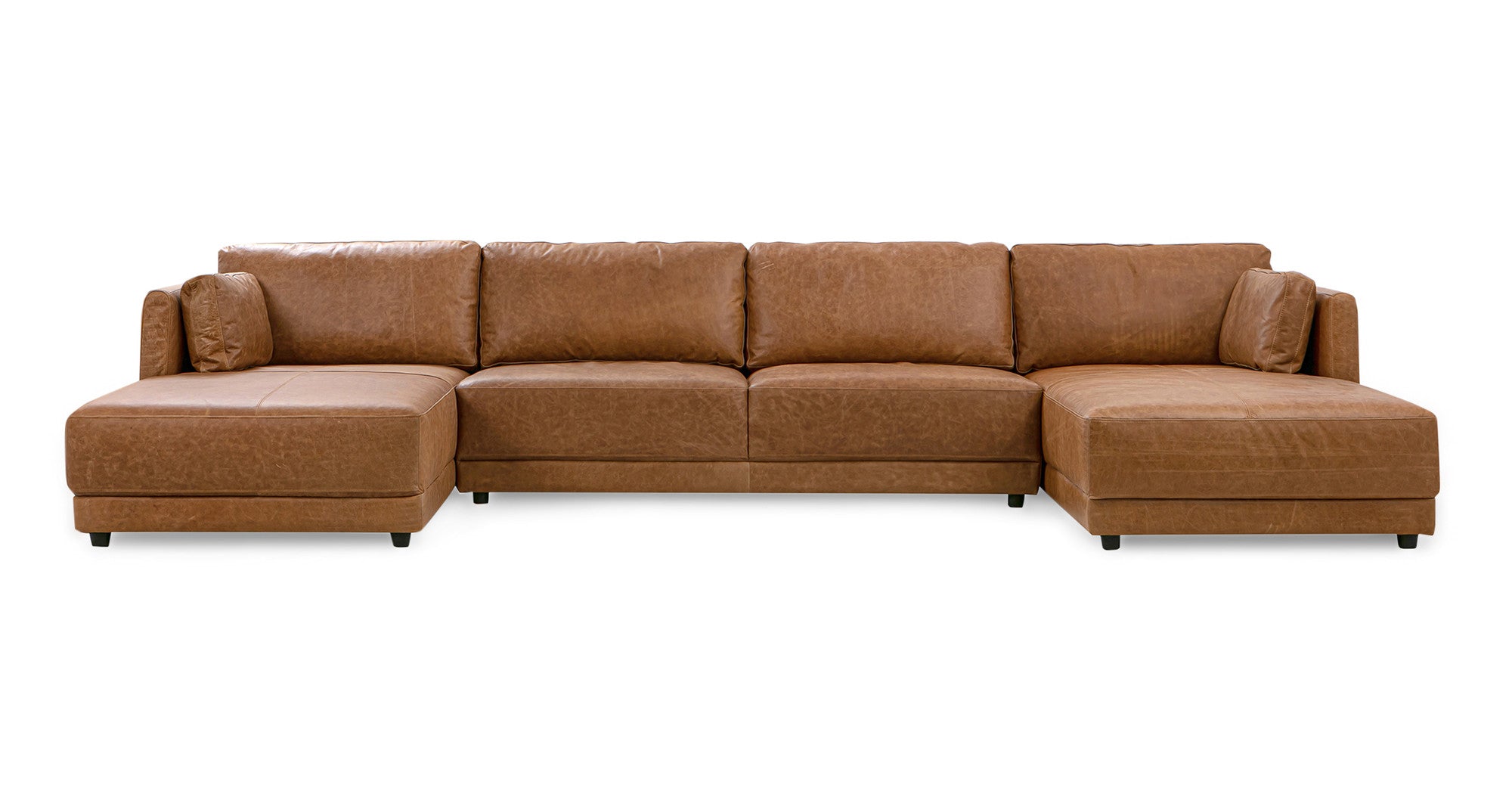 Domus 151" 3-pc U-Chaise Leather Sofa Sectional- 4 seater - Chestnut