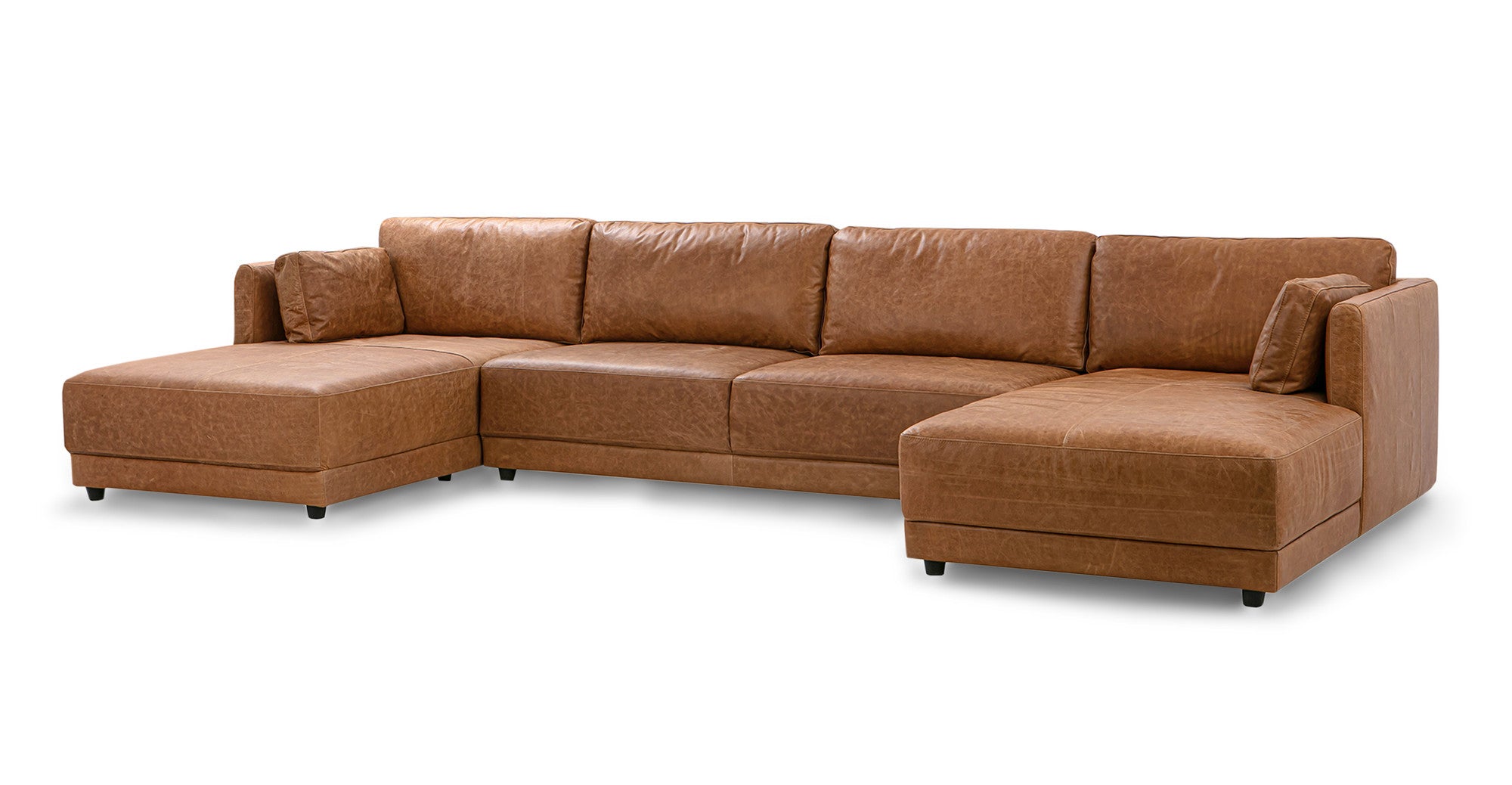 Domus 151" 3-pc U-Chaise Leather Sofa Sectional- 4 seater - Chestnut