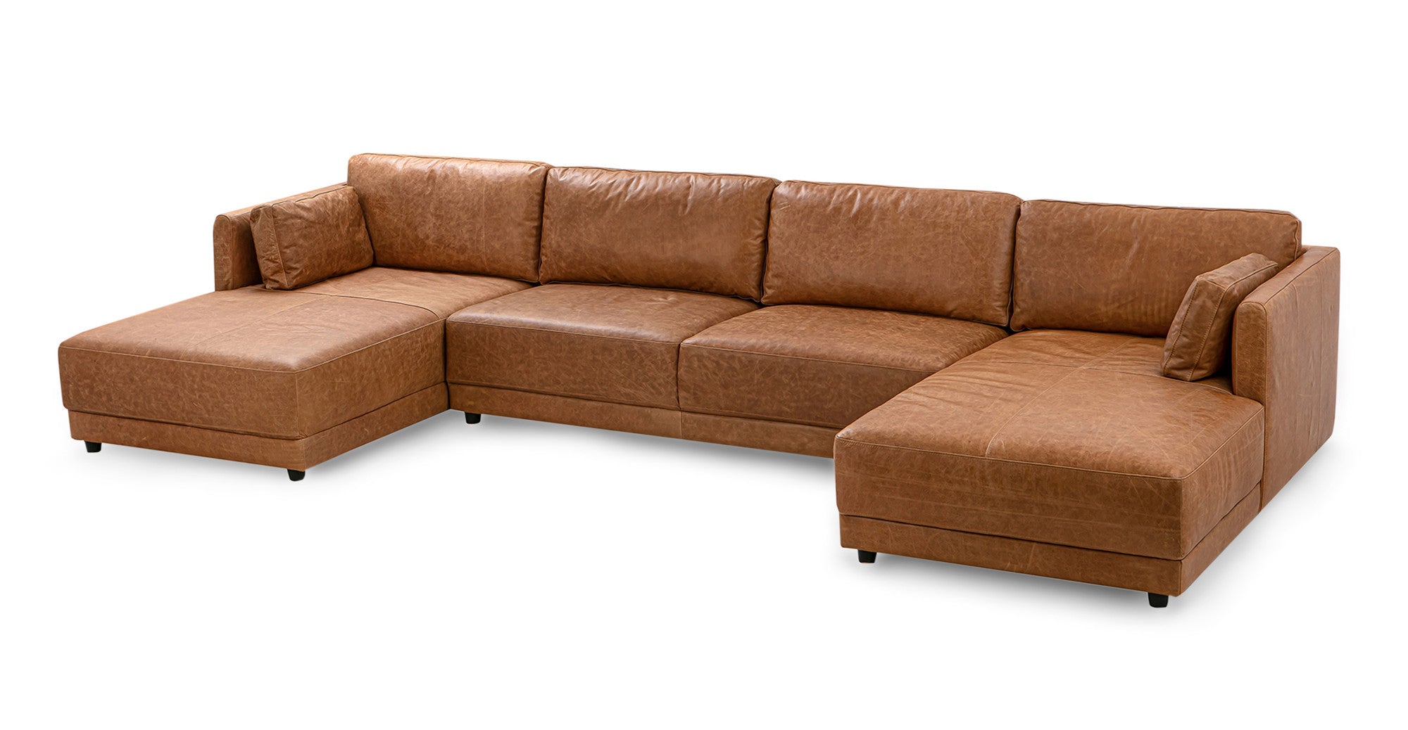 Domus 151" 3-pc U-Chaise Leather Sofa Sectional- 4 seater - Chestnut