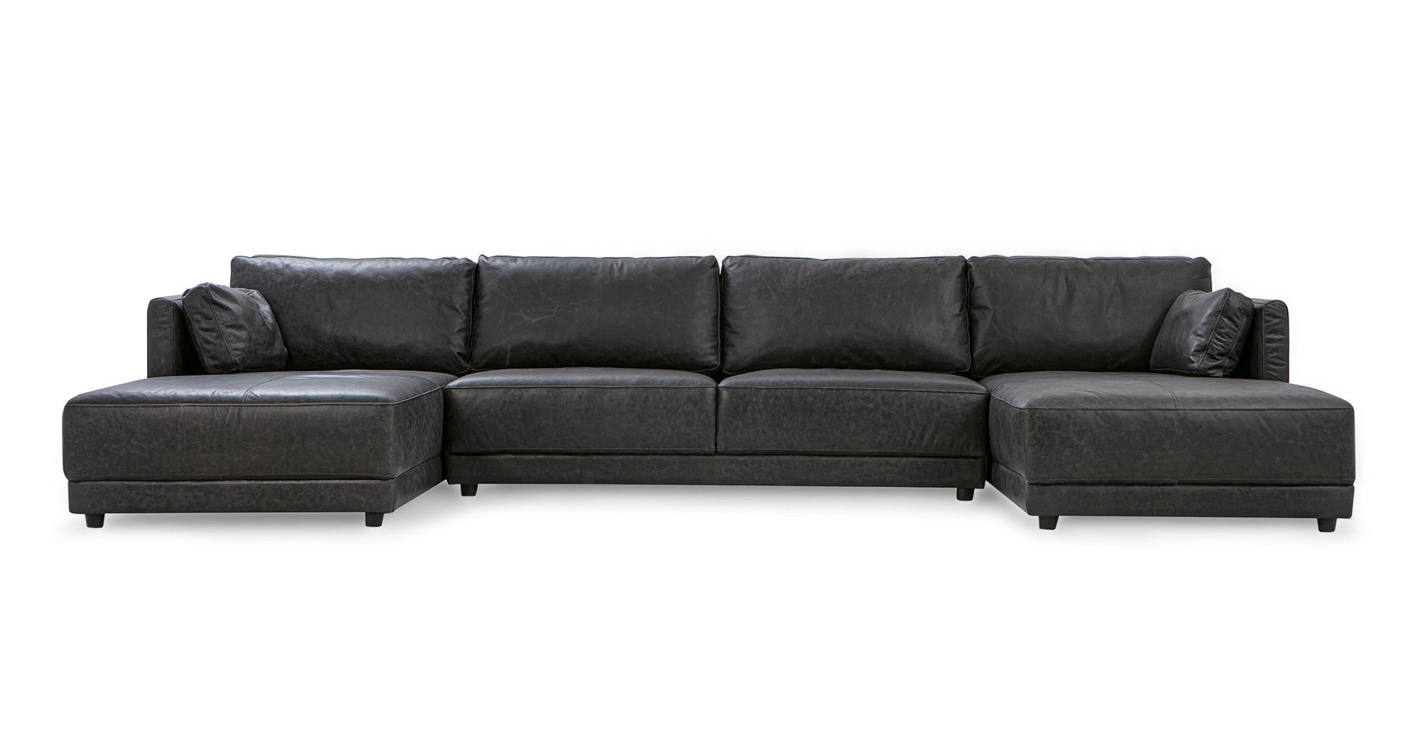 Domus 151" 3-pc U-Chaise Leather Sofa Sectional- 4 seater - Ebony