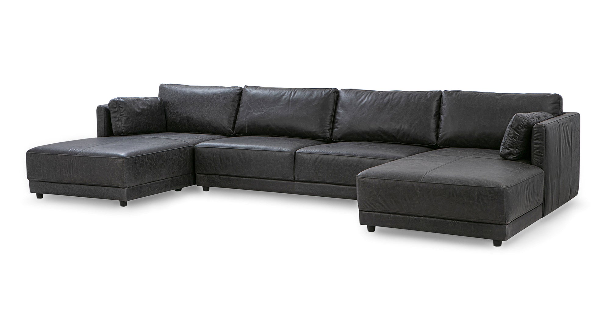 Domus 151" 3-pc U-Chaise Leather Sofa Sectional- 4 seater - Ebony