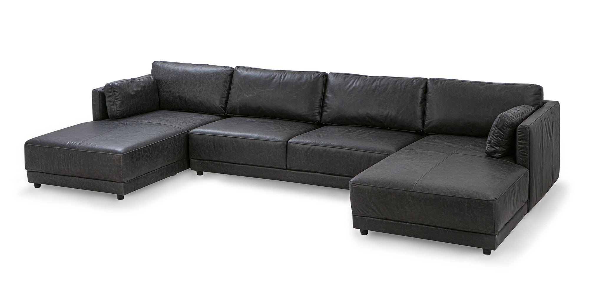 Domus 151" 3-pc U-Chaise Leather Sofa Sectional- 4 seater - Ebony