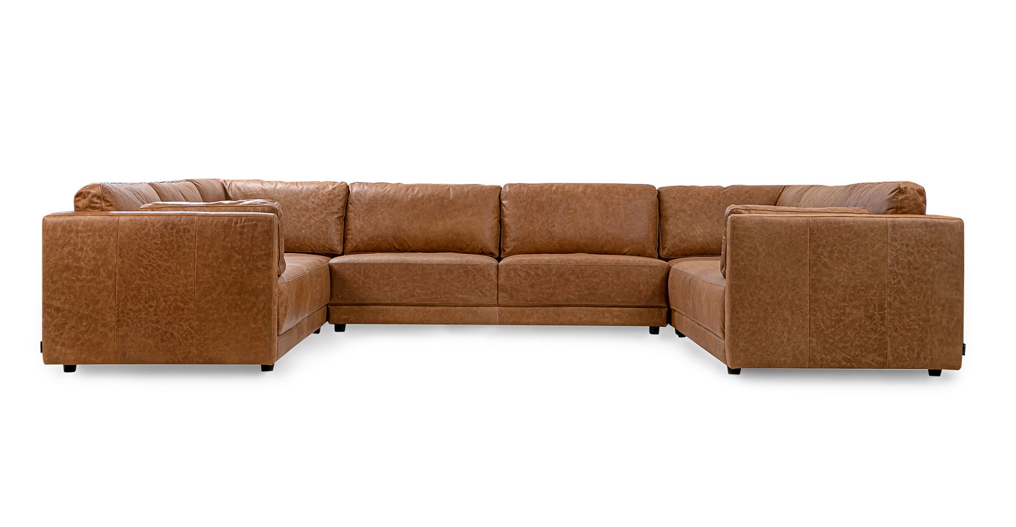 Domus 146" 5-pc U-Shape Leather Sofa Sectional - 5-Seater- Chestnut Brown