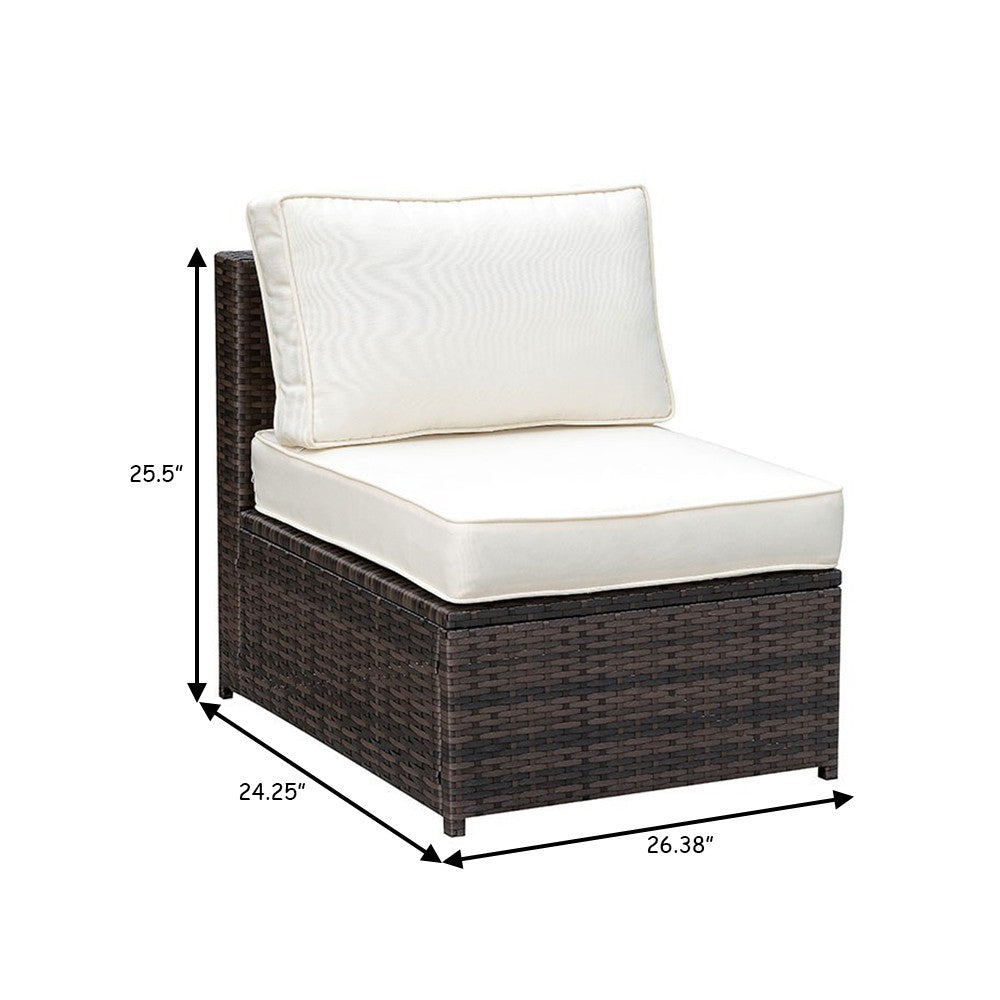 Aluminum Frame Patio Side Chair With Cushioned Seating, Ivory White & Espresso Brown | Outdoor