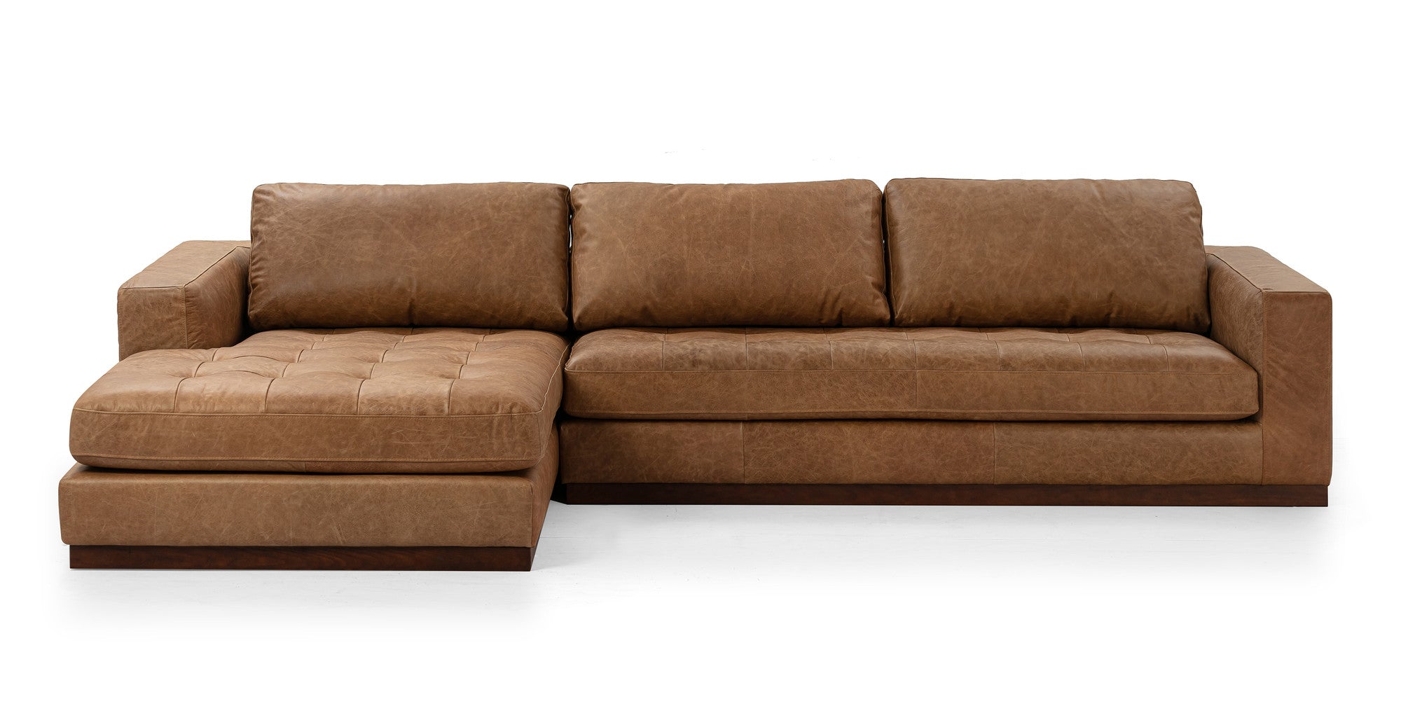 Newport 124" Leather Sofa Sectional Left -4 Seater -  Chestnut