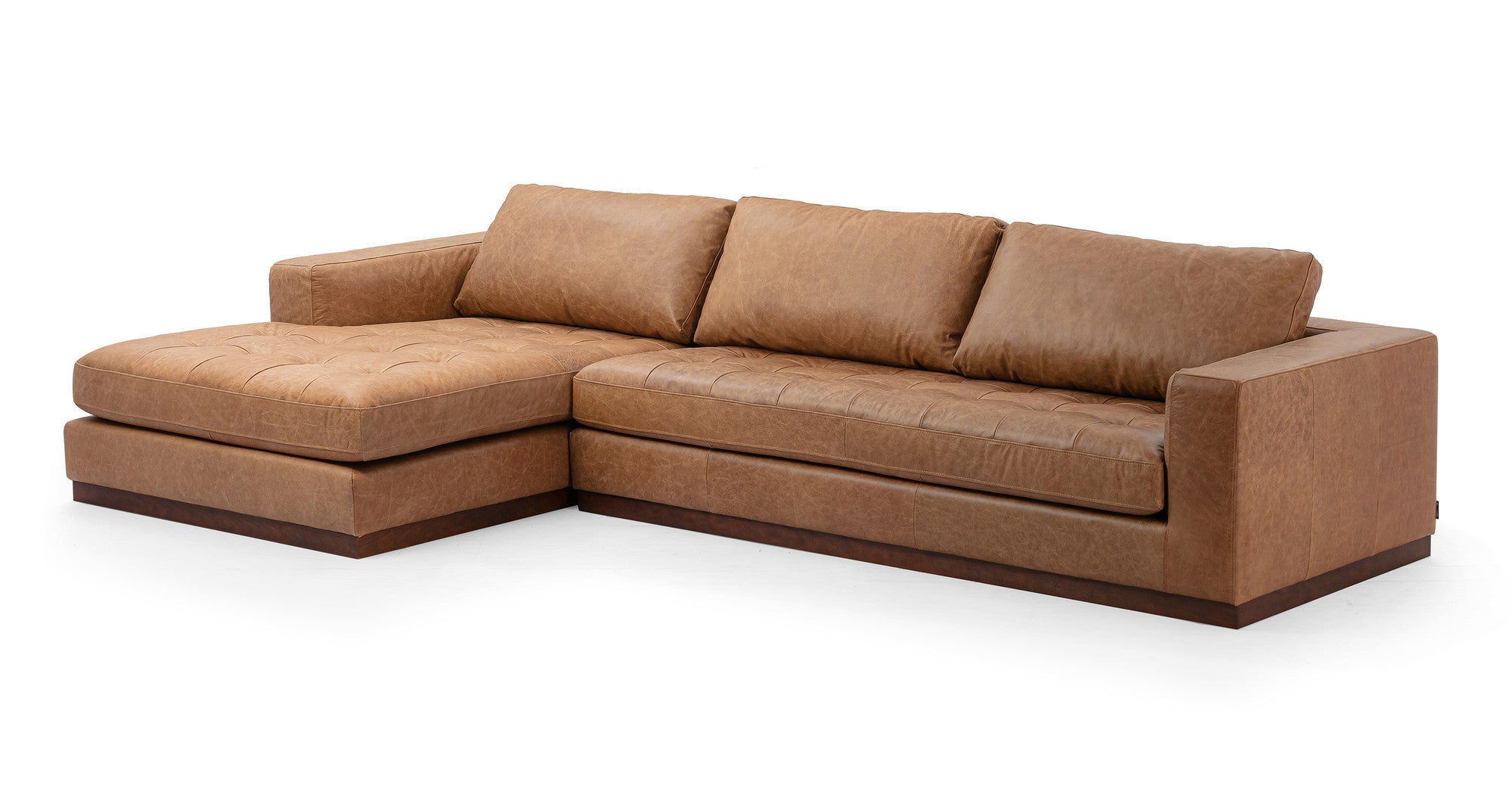 Newport 124" Leather Sofa Sectional Left -4 Seater -  Chestnut