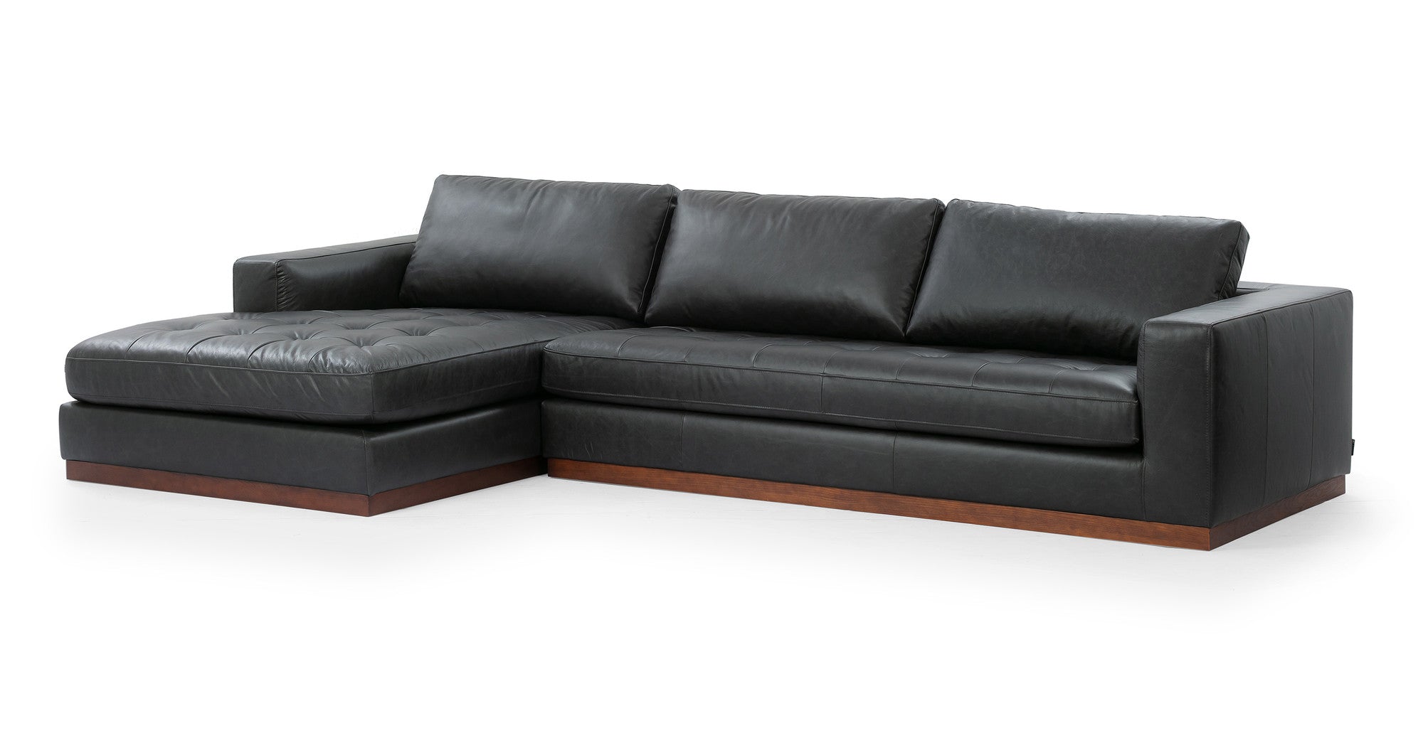 Newport 124" Leather Sectional Sofa Left -4 Seater -  Ebony