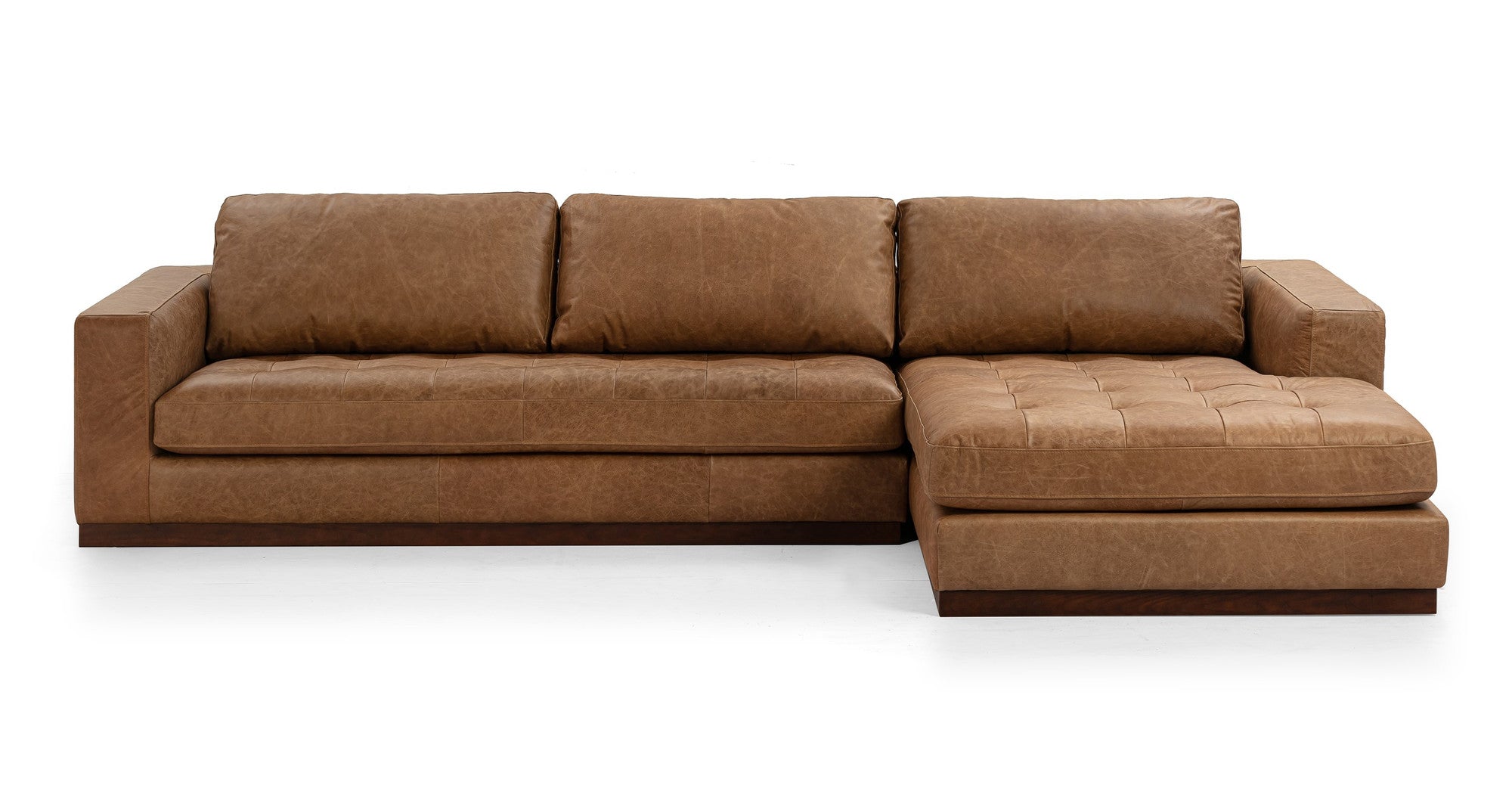 Newport 124" Leather Sectional Sofa  -6 Seater - Chestnut