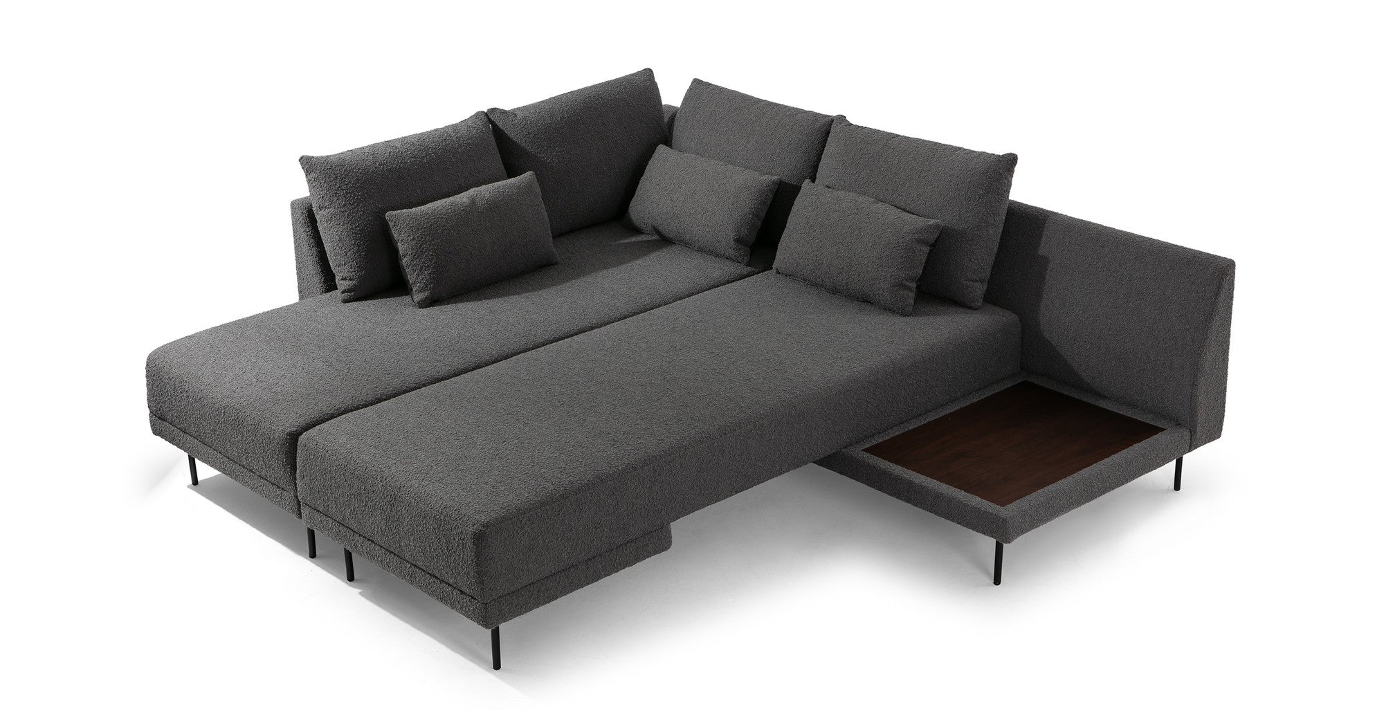 Stash 117" Fabric Sectional Sofa Sleeper Left - Gris & Black