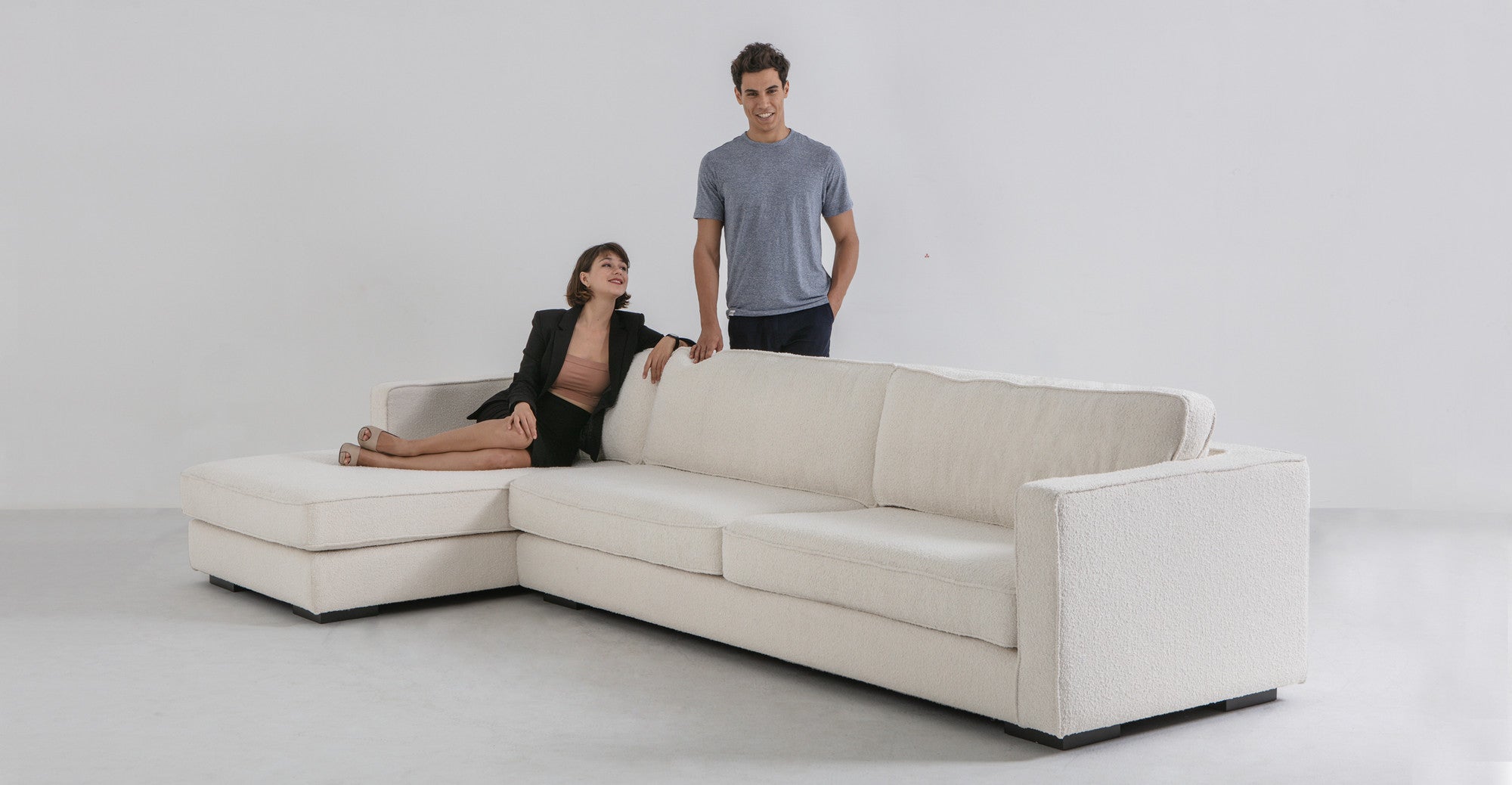 Architect 133" Fabric Sofa Sectional Left - Blanc Boucle