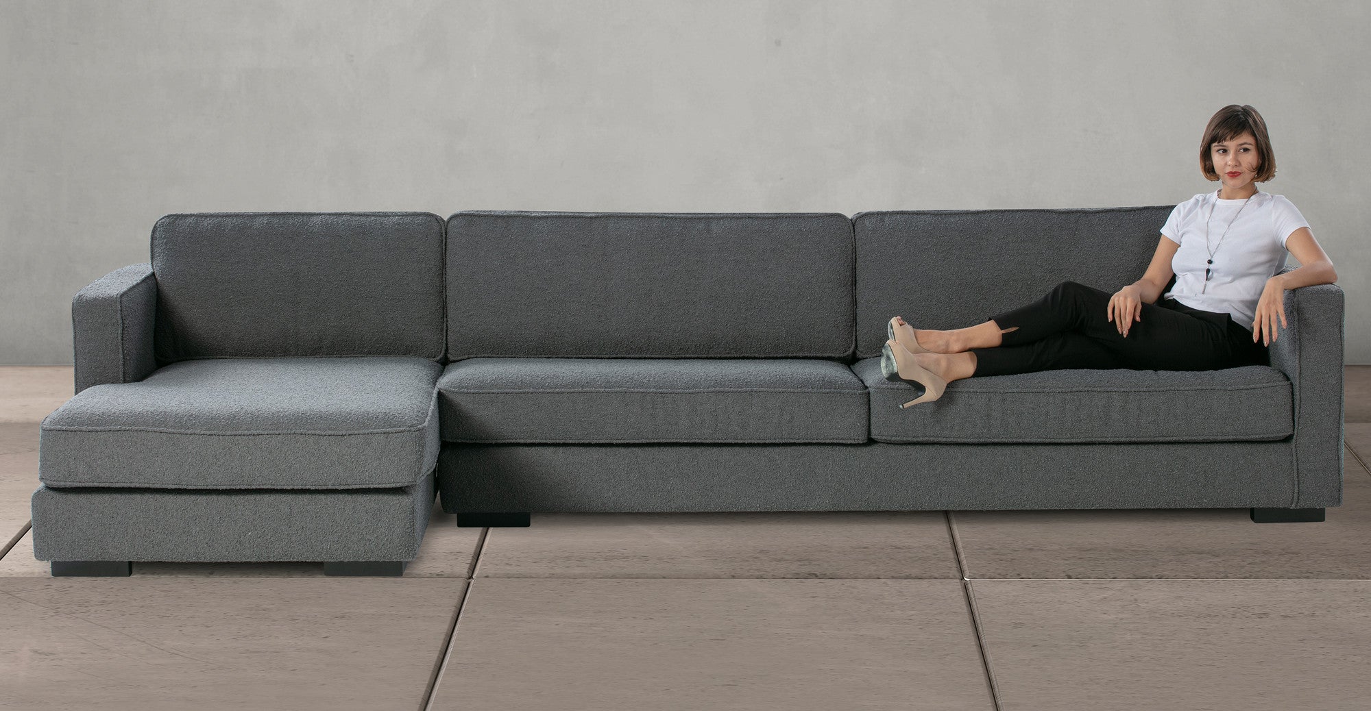 Architect 133" Fabric Sofa Sectional Left - Gris Boucle