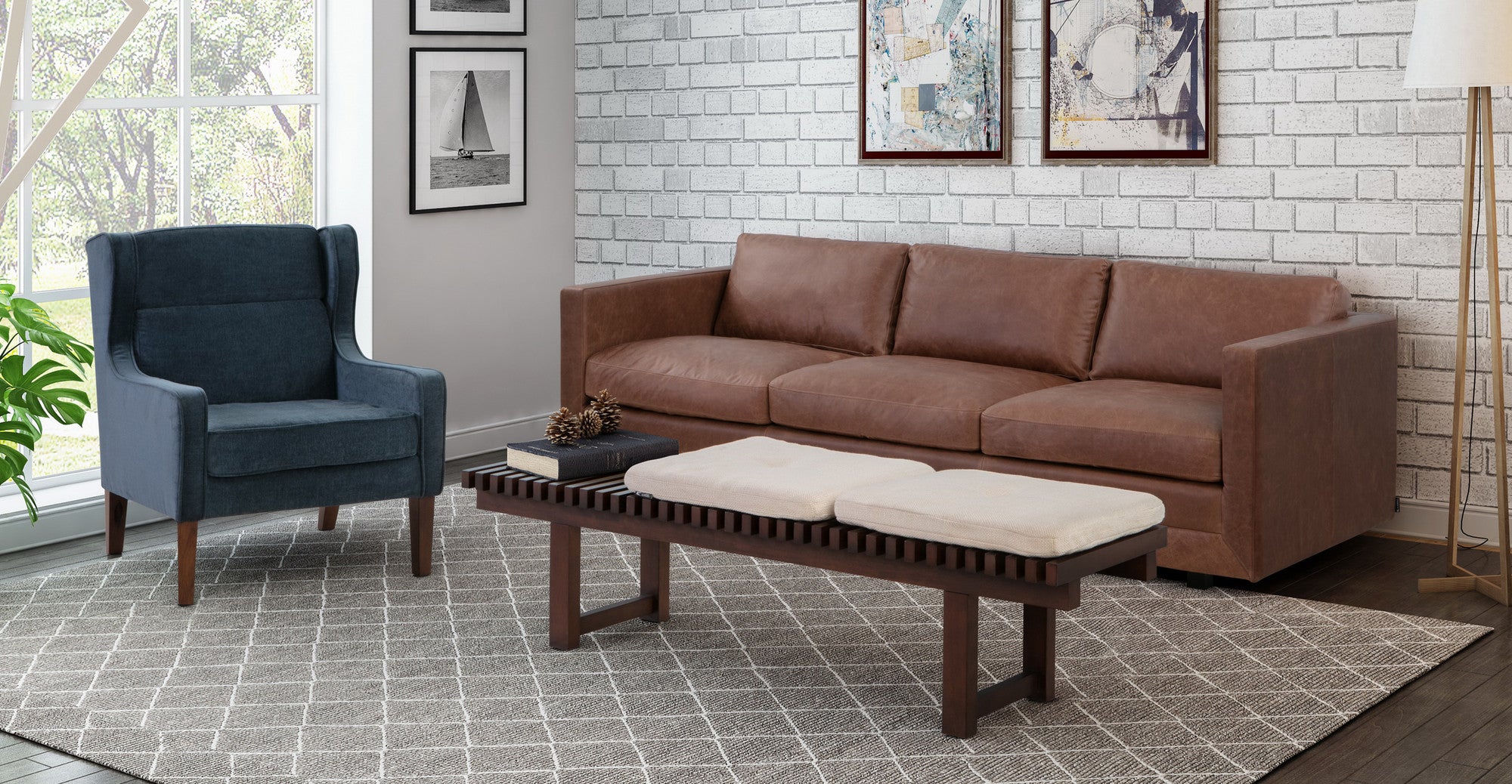 Manhattan 85" Leather Sofa -3 Seater - Milano Mocha