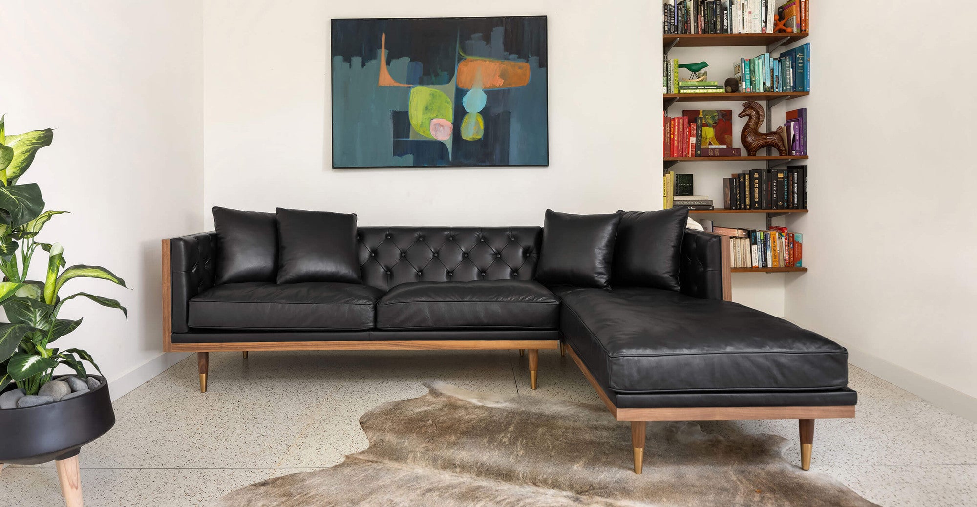 Woodrow Neo 126" U-Sectional Sofa  Right -  Tan Aniline