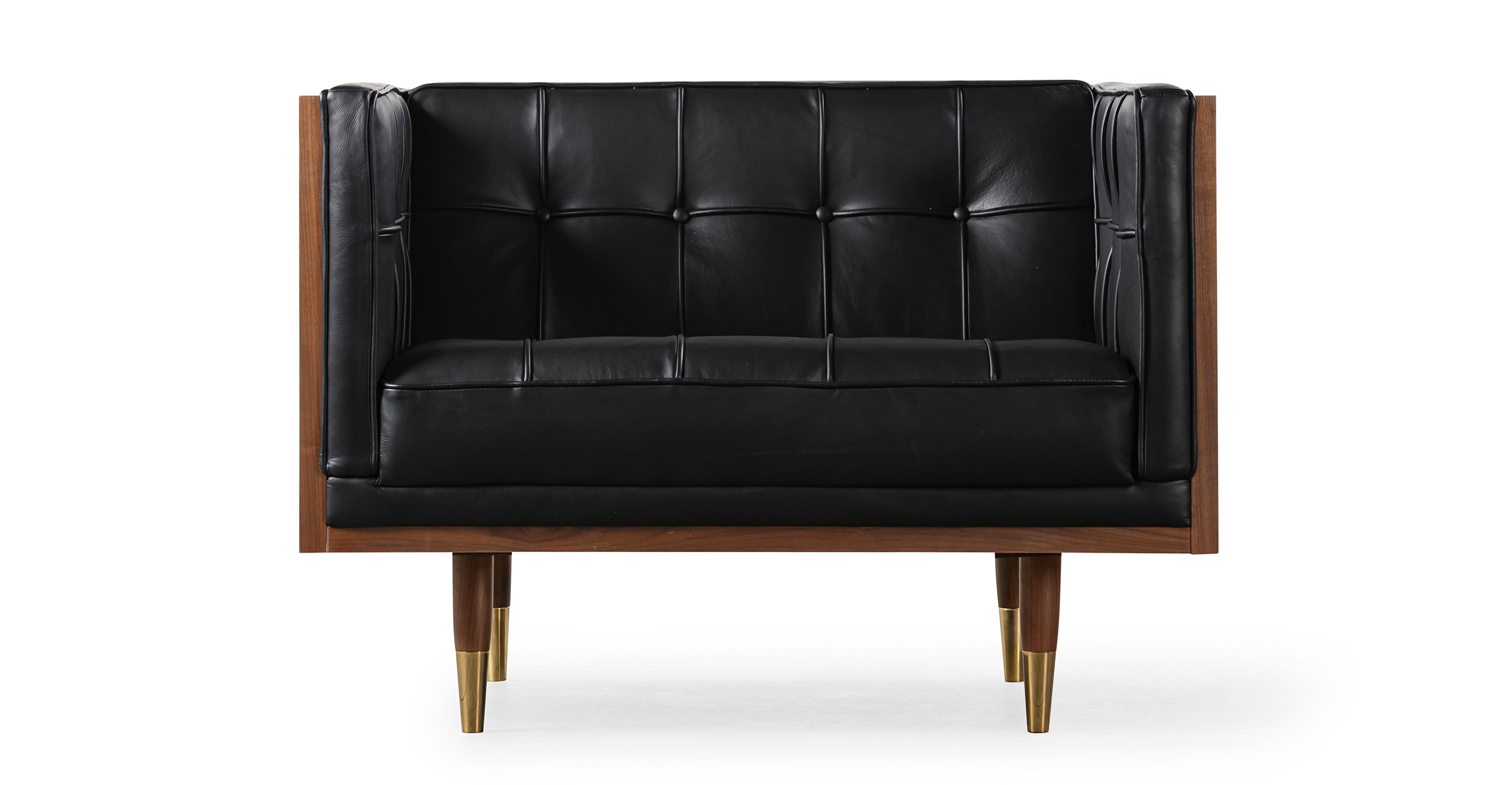 Woodrow Box Leather Chair - Napoli Black and Saddle Black