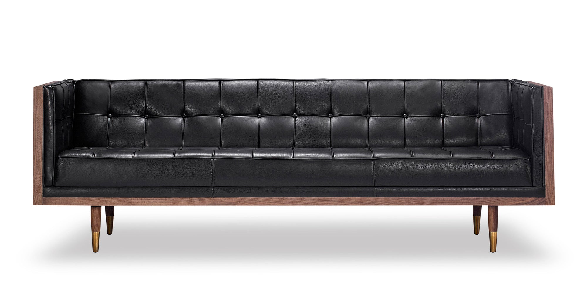 Woodrow Box 87" Leather Sofa - 3 Seater - Black Aniline