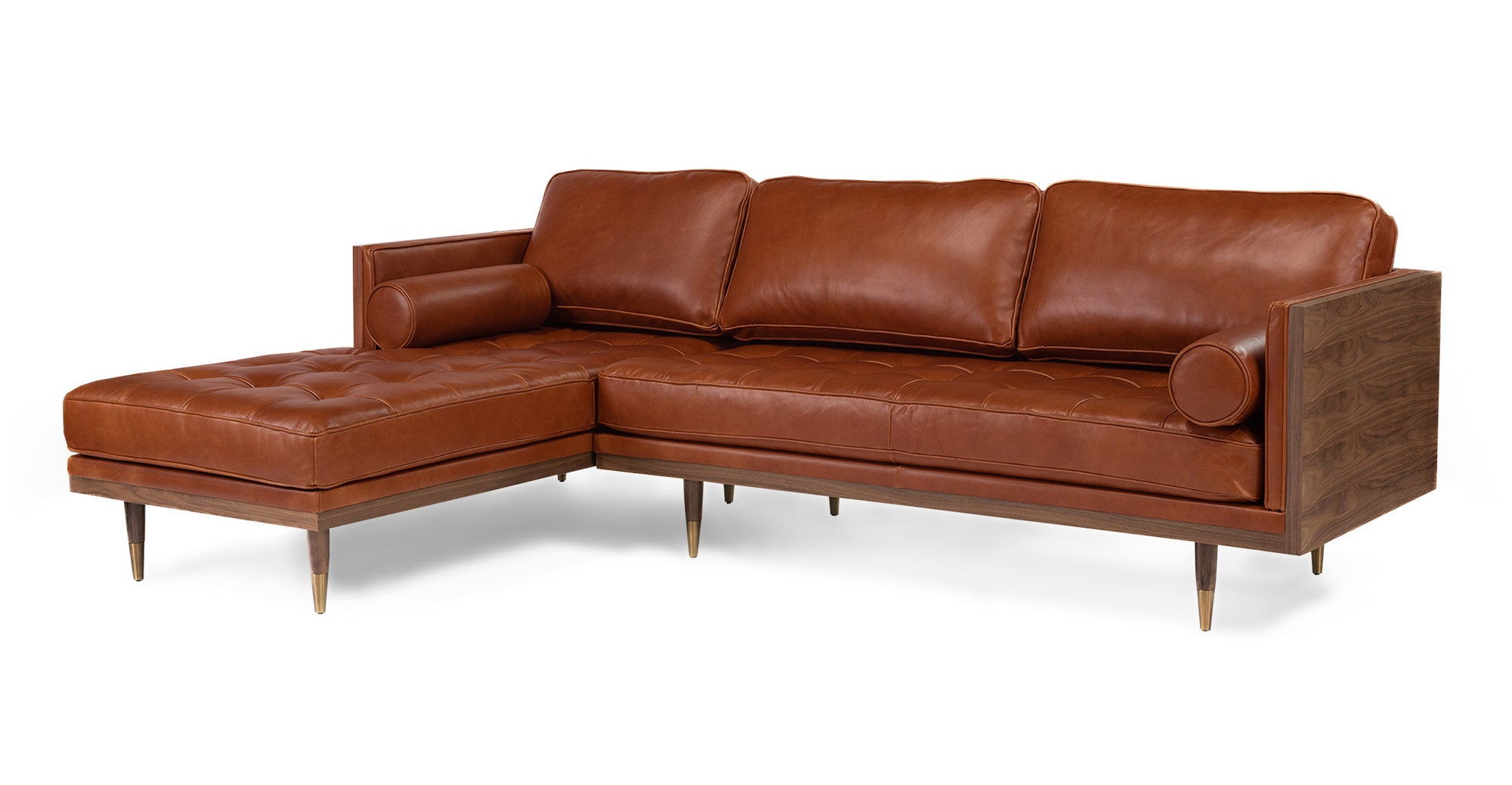 Woodrow Skandi 101" Leather Sectional Left - 3 Seater - Saddle Brown