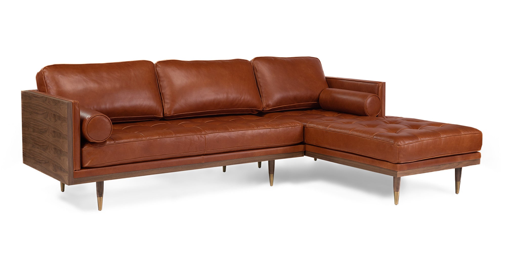 Woodrow Skandi 101" Leather Sectional Right - 3 Seater - Saddle Brown