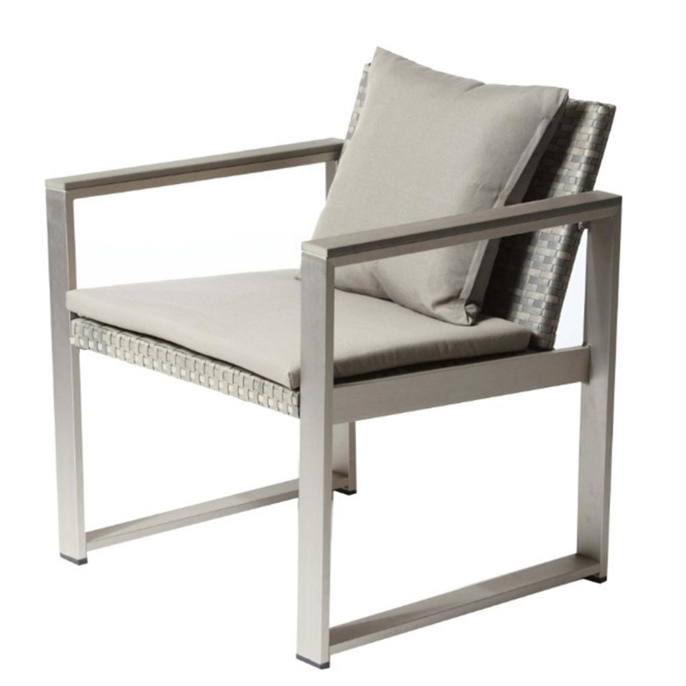 Exquisitly Aluminum Upholstered Cushioned Chair with Rattan, Gray/Taupe - BM172109